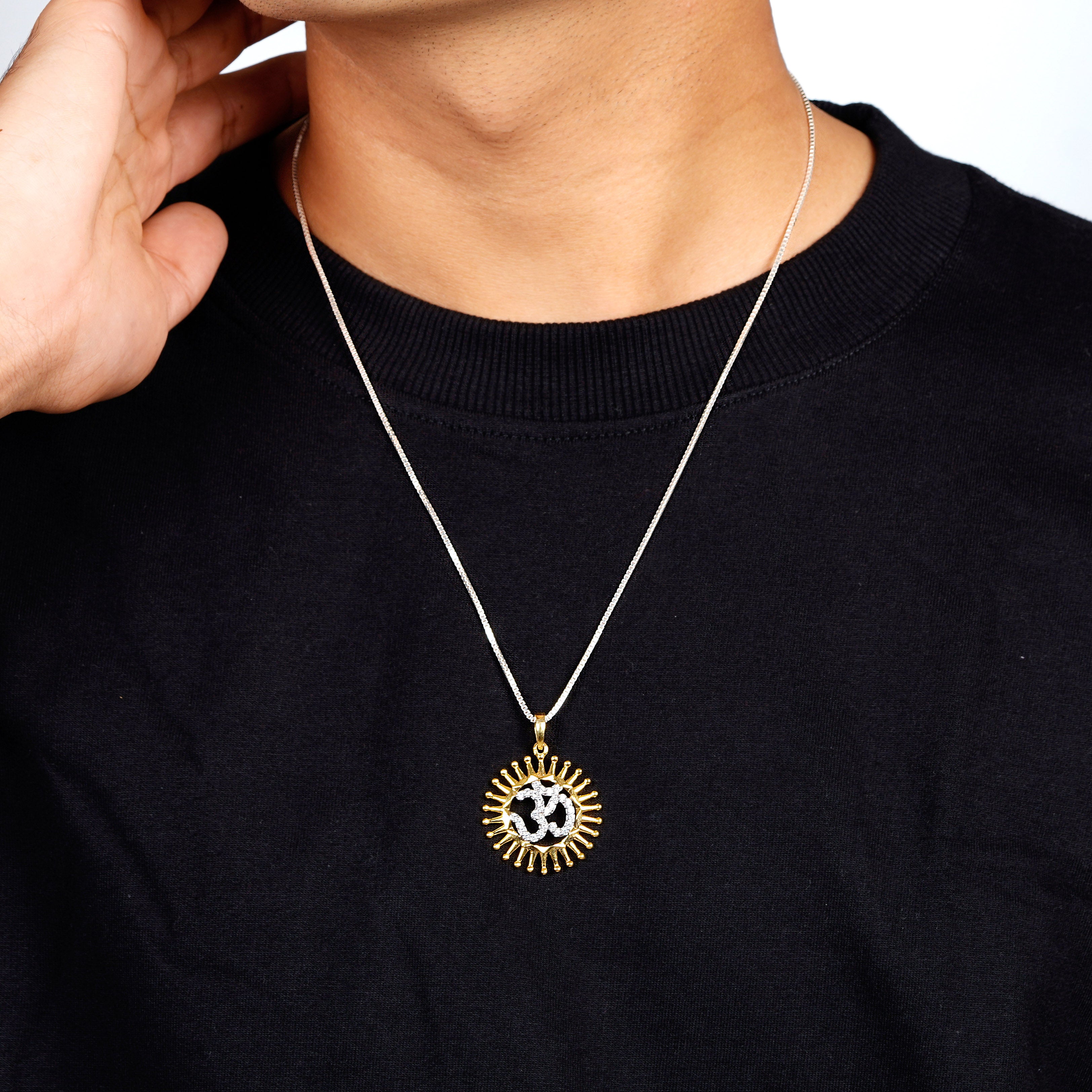Pure Silver OM Necklace for Men – 925 Sterling Silver Pendant with Chain