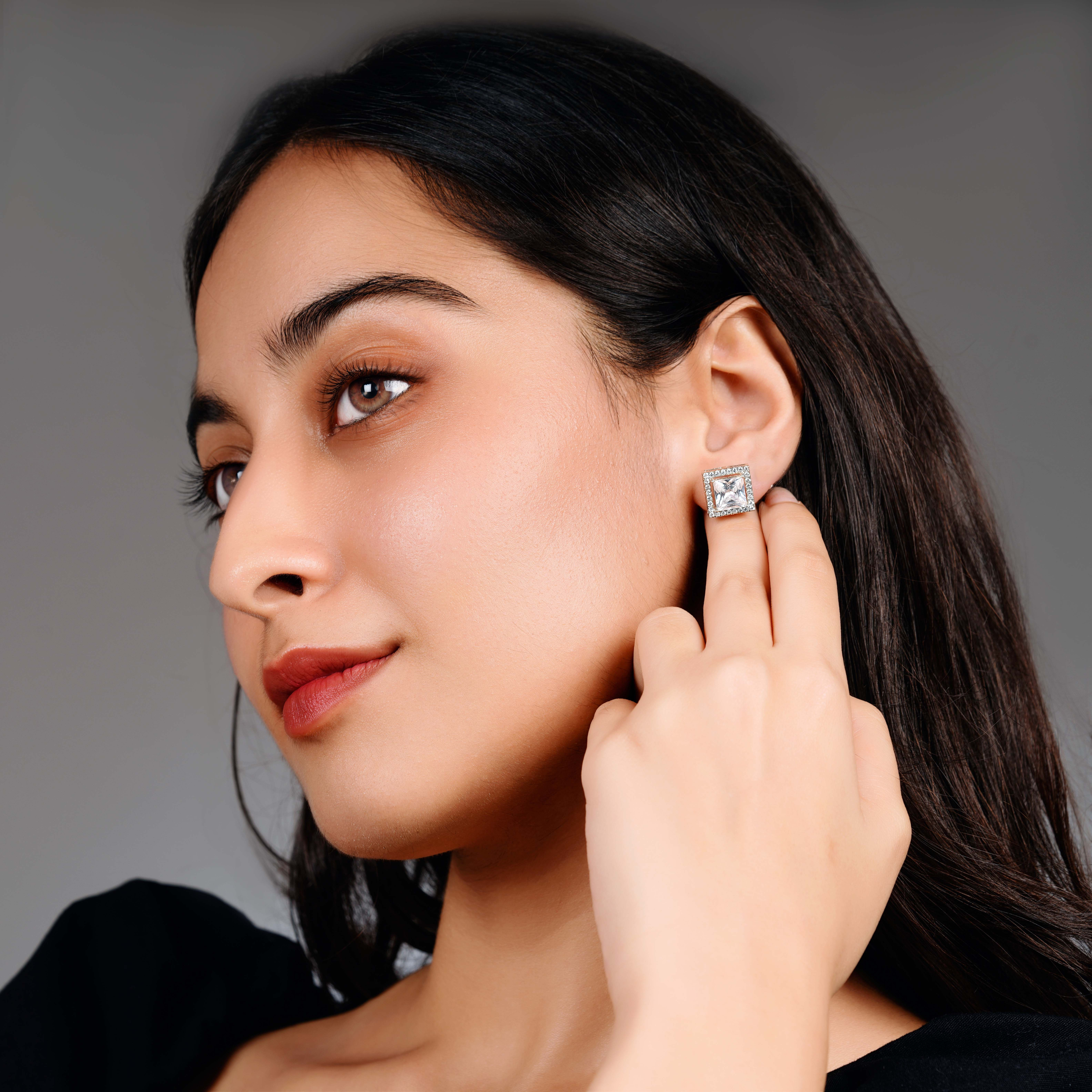 Square Cluster Earrings for Women | 925 Sterling Silver