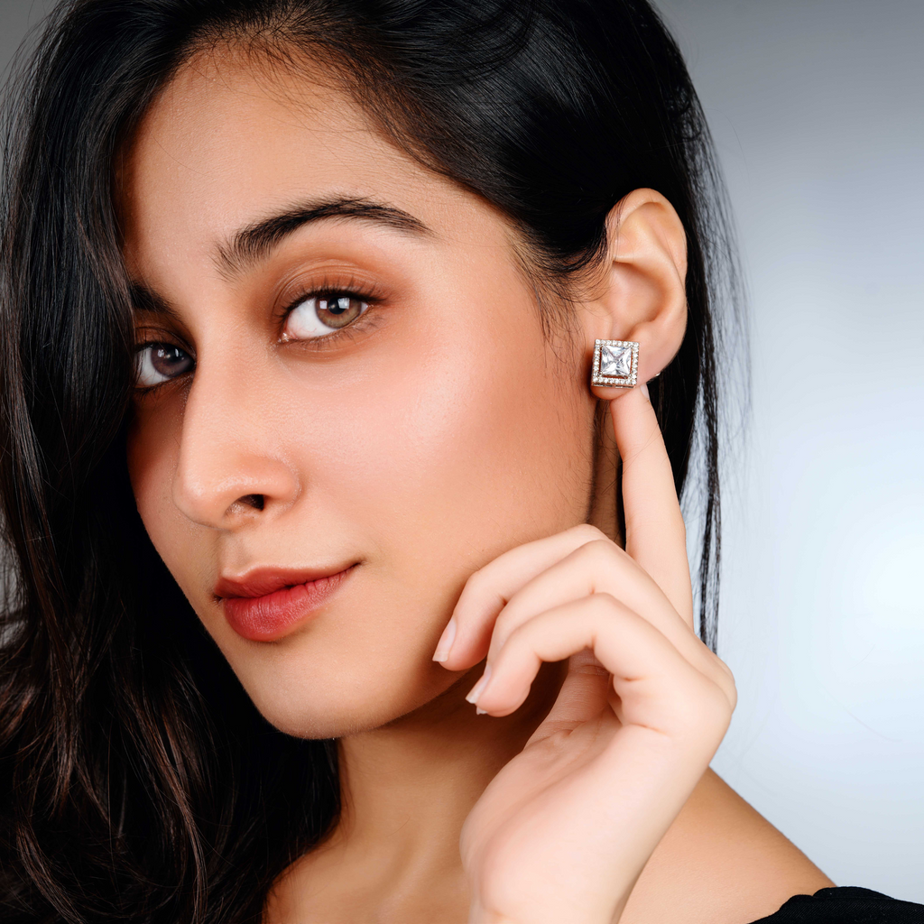 Square Cluster Earrings for Women | 925 Sterling Silver
