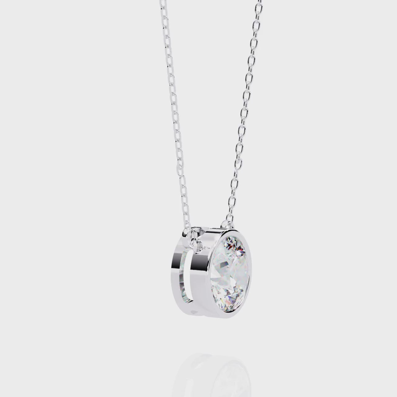 ISEHRA Sleek Bezel Diamond Solitaire Sterling Silver Pendant Necklace for Women