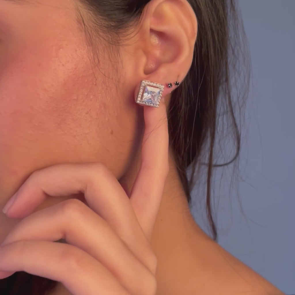 Square Cluster Earrings for Women | 925 Sterling Silver