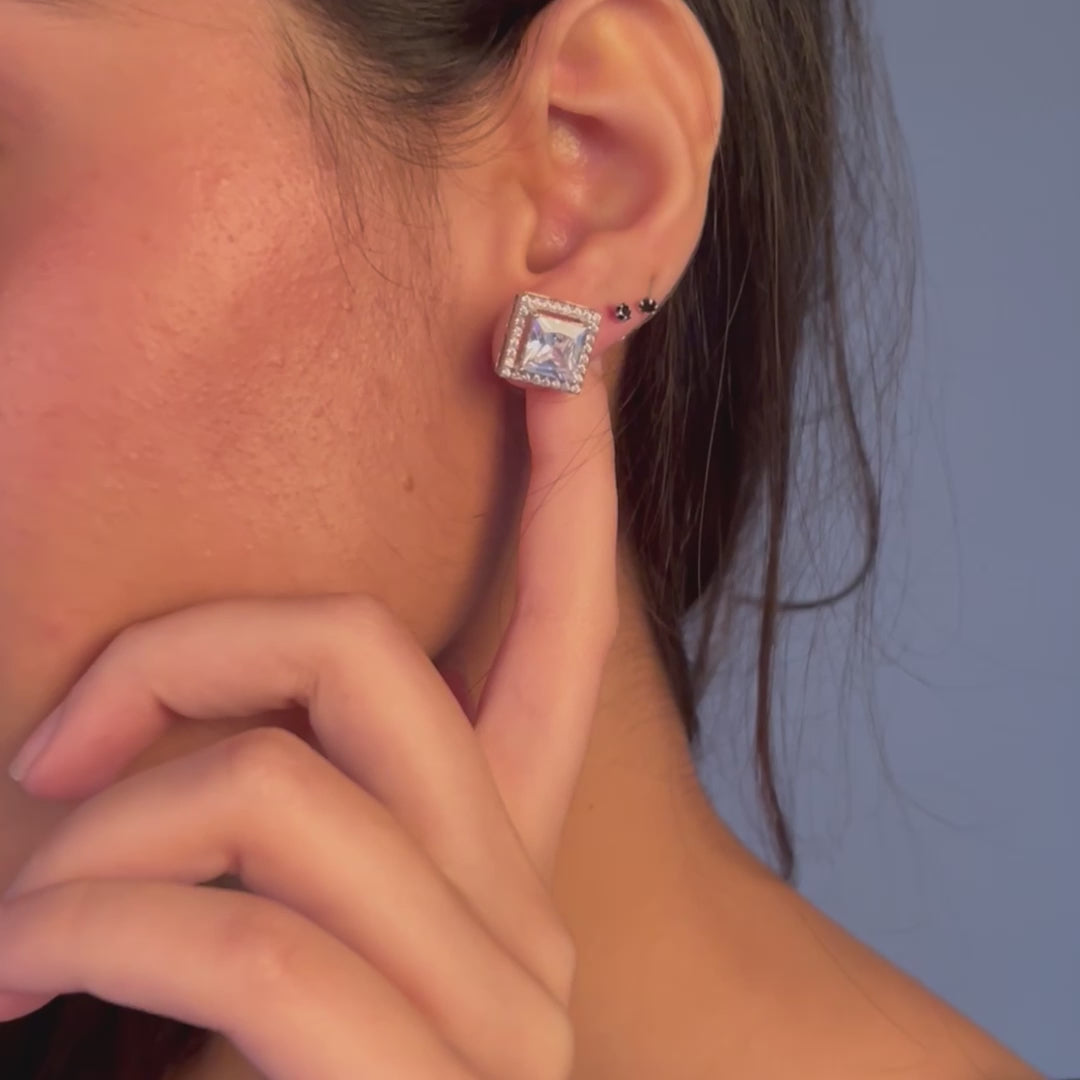 Square Cluster Earrings for Women | 925 Sterling Silver