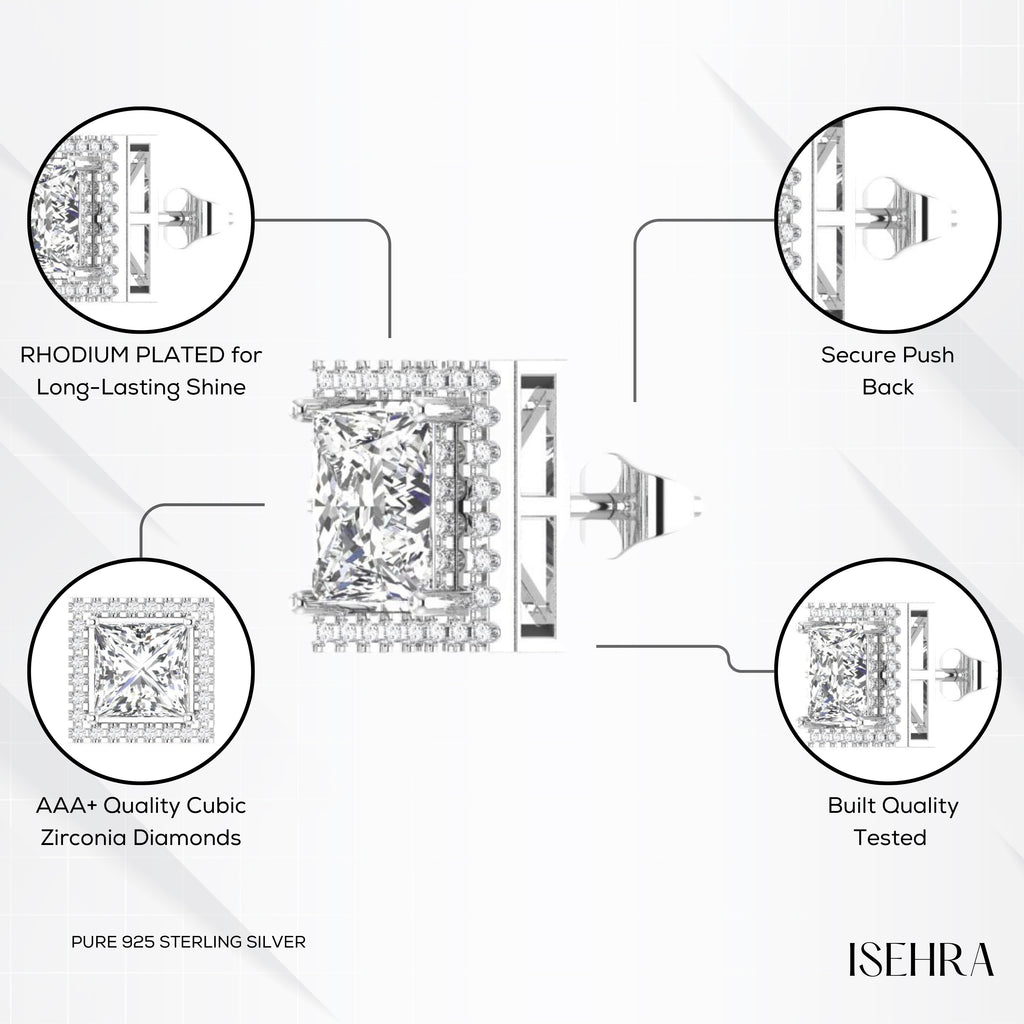 Square Cluster Earrings for Women | 925 Sterling Silver