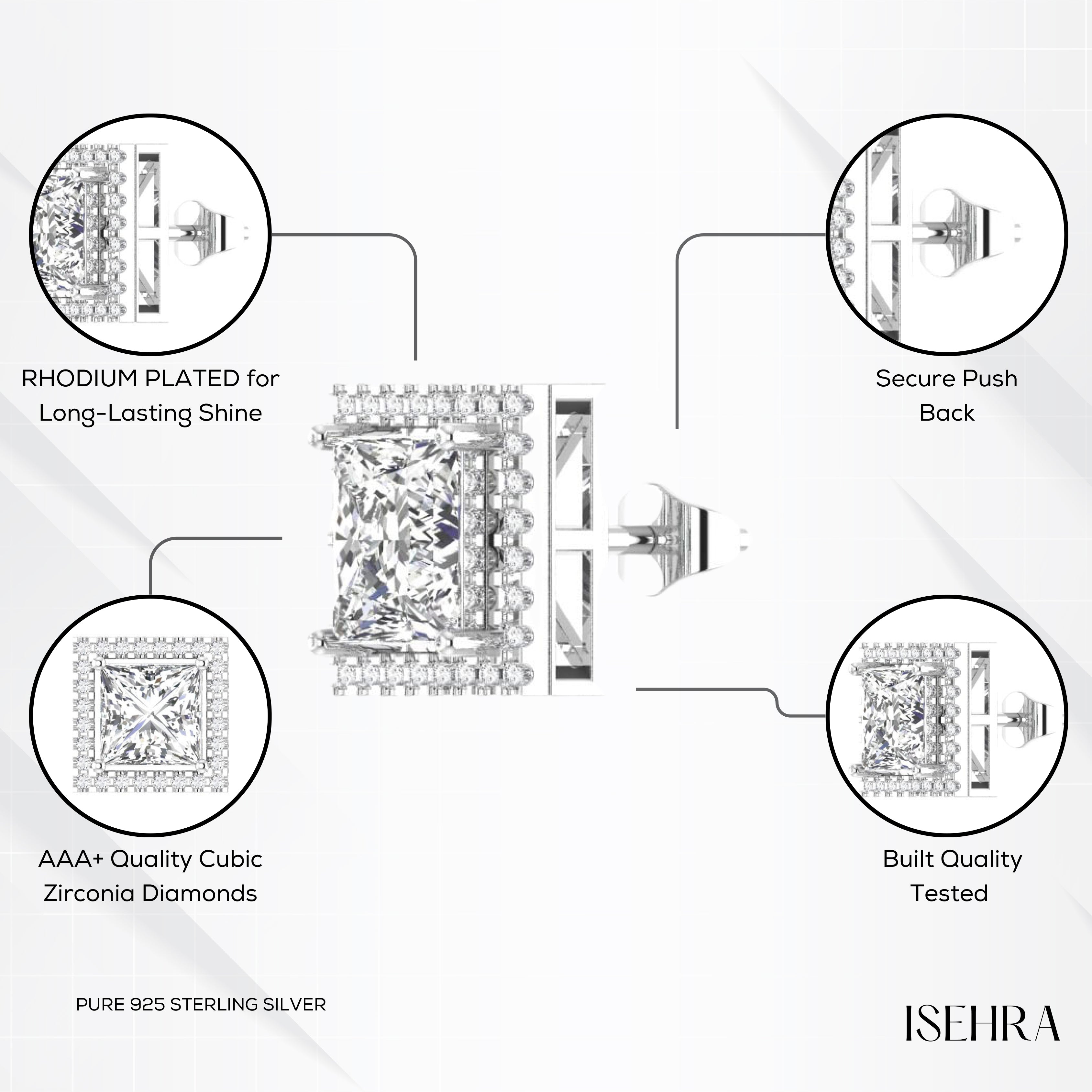 Square Cluster Earrings for Women | 925 Sterling Silver