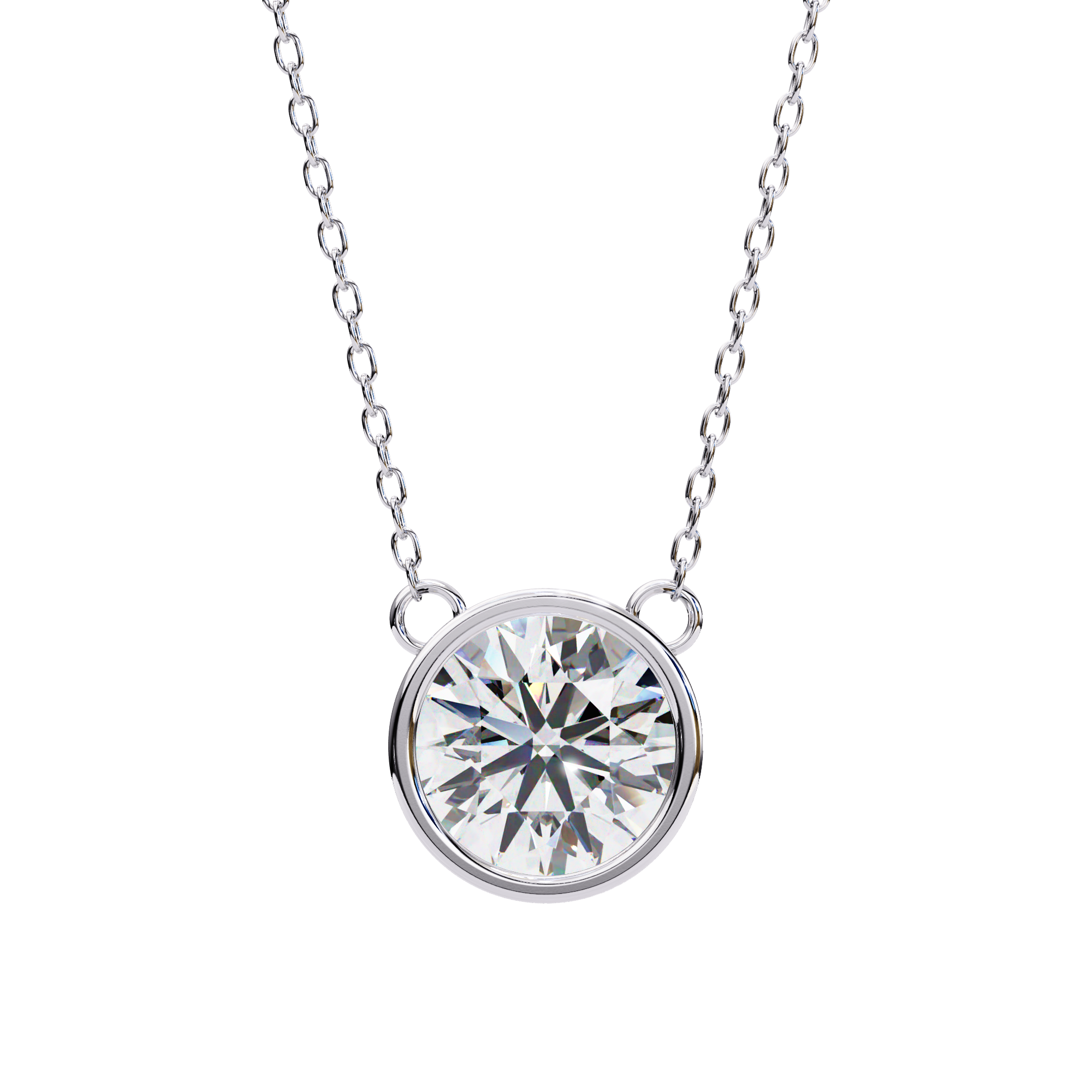 ISEHRA Sleek Bezel Diamond Solitaire Sterling Silver Pendant Necklace for Women